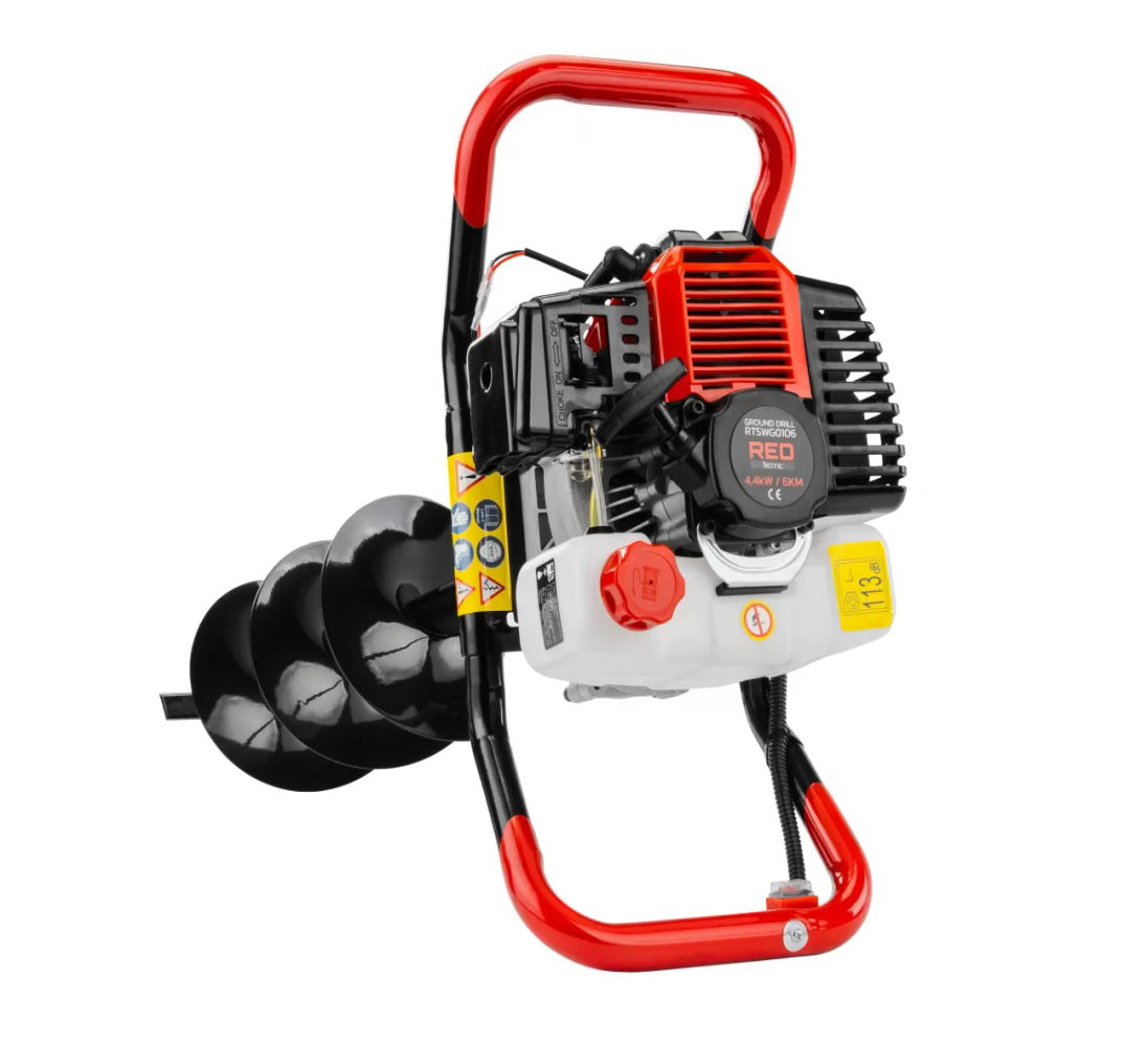 Motoburghiu de pamant pe benzina cu 3 burghie, 6 CP, Red Technic RTSWG0106