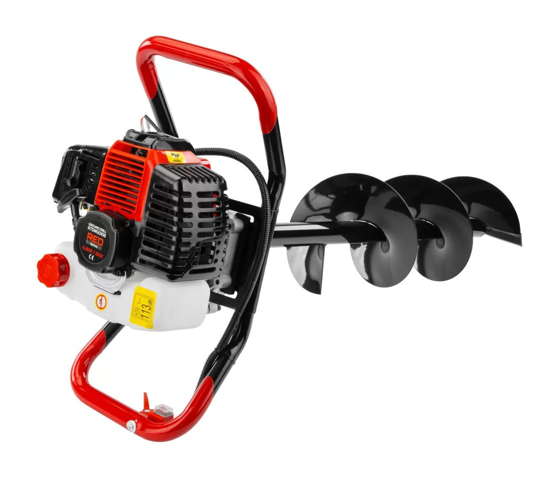 Motoburghiu de pamant pe benzina cu 3 burghie, 6 CP, Red Technic RTSWG0106