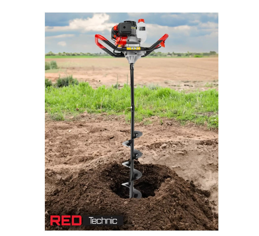 Motoburghiu de pamant pe benzina cu 3 burghie, 6 CP, Red Technic RTSWG0106