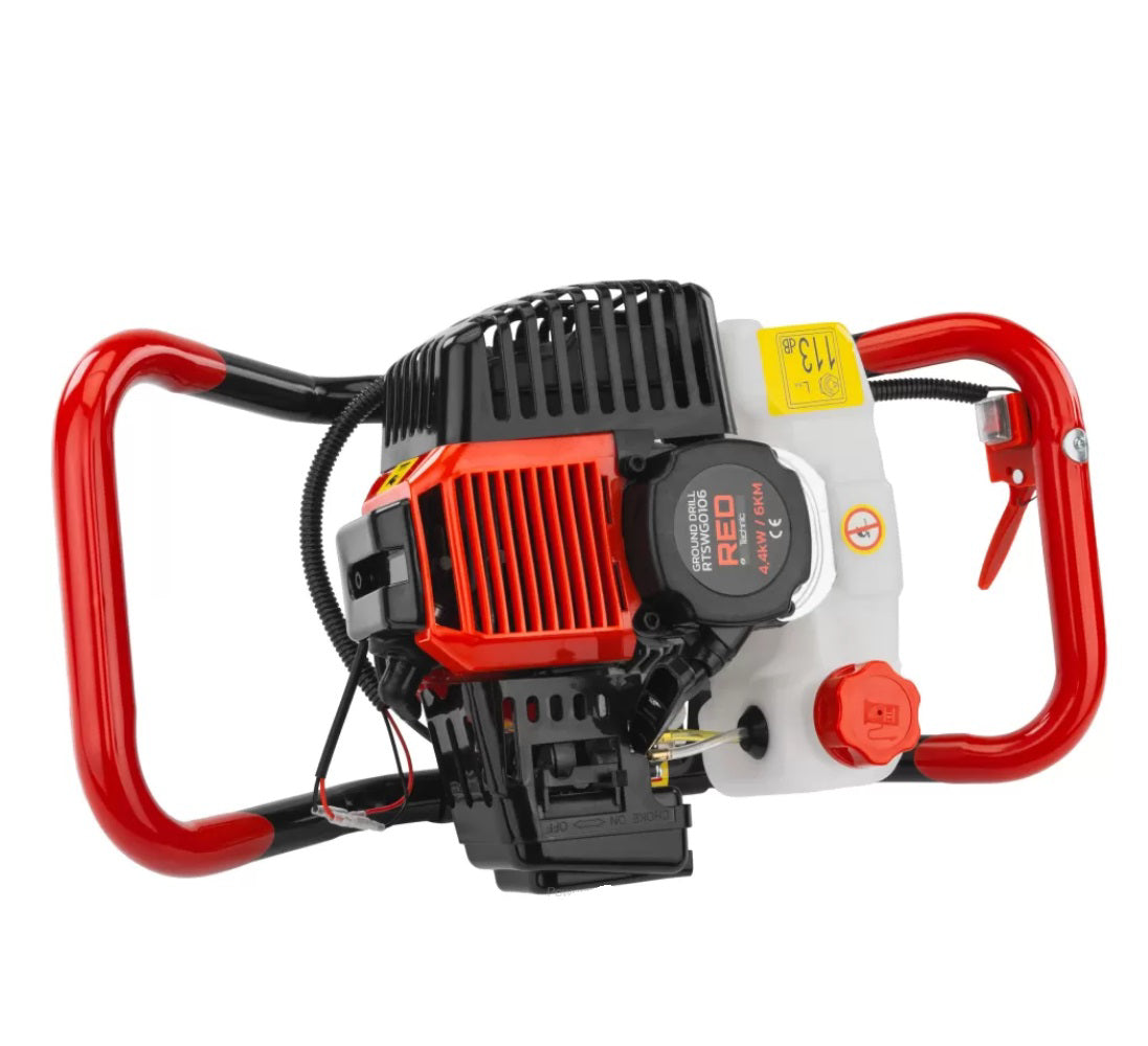 Motoburghiu de pamant pe benzina cu 3 burghie, 6 CP, Red Technic RTSWG0106