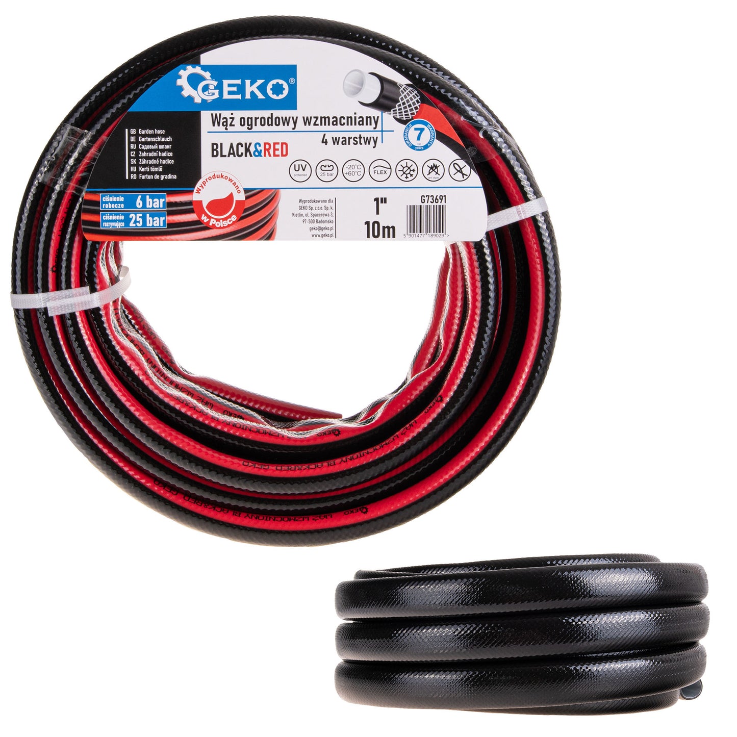 Furtun de gradina ranforsat Black&Red, 1", 10 m, Geko G73691