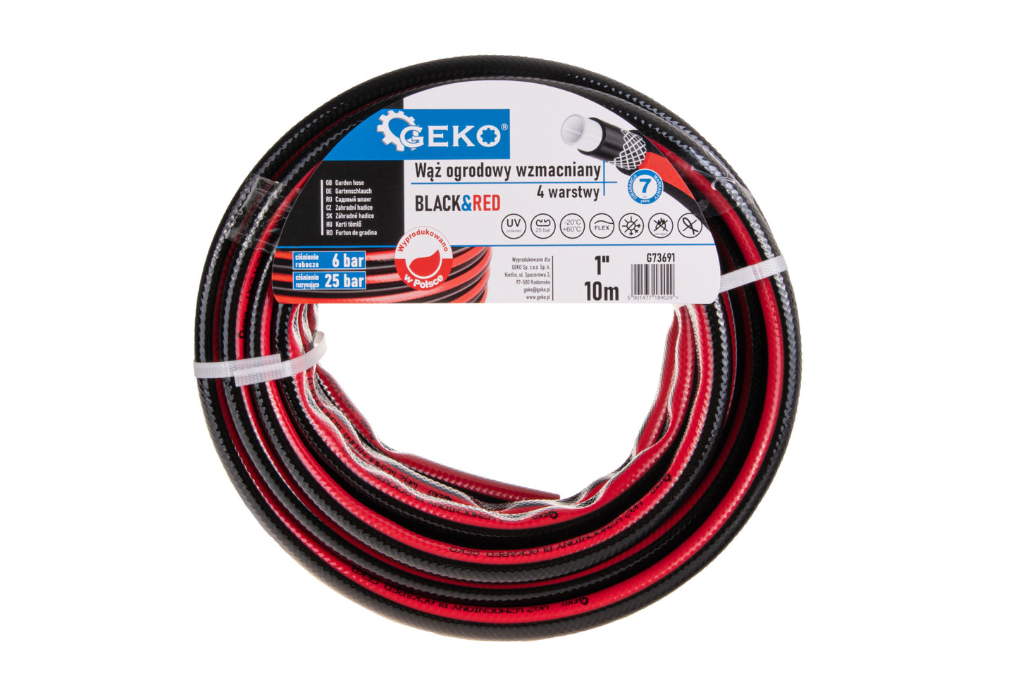 Furtun de gradina ranforsat Black&Red, 1", 10 m, Geko G73691