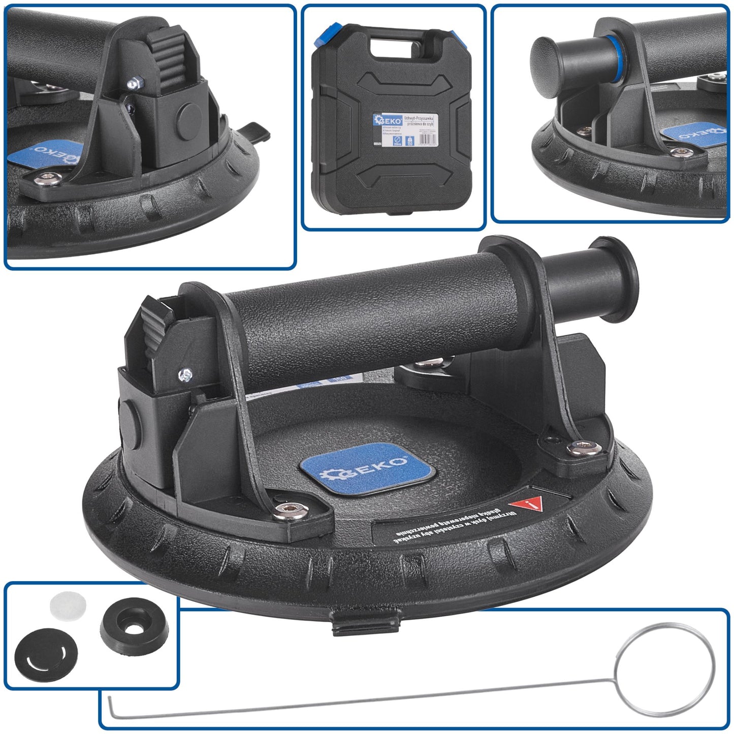 Ventuza cu vid pentru transportat si montat sticla, 200 mm, 150 kg, Geko G02456