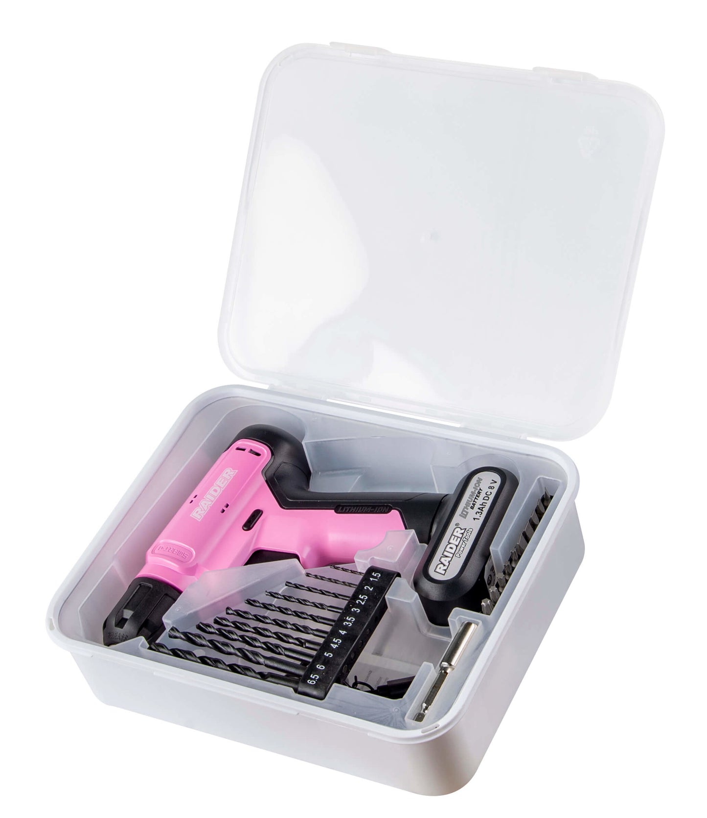 Set bormasina RD-CDL37 21 cu accesorii, acumulator 8 V, 1.3 Ah, 20 Nm, 10 mm, Raider 030182