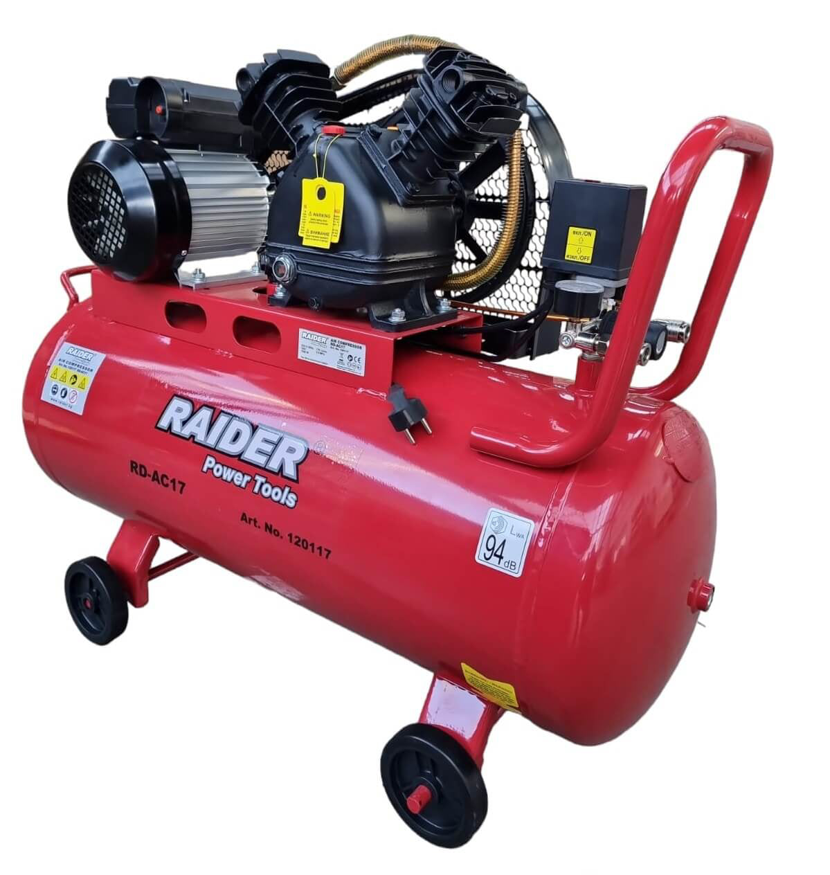 Compresor de aer pe curea cu 2 pistoane RD-AC17, 100 l, 1.5 kW, 170 l / min, Raider 120117