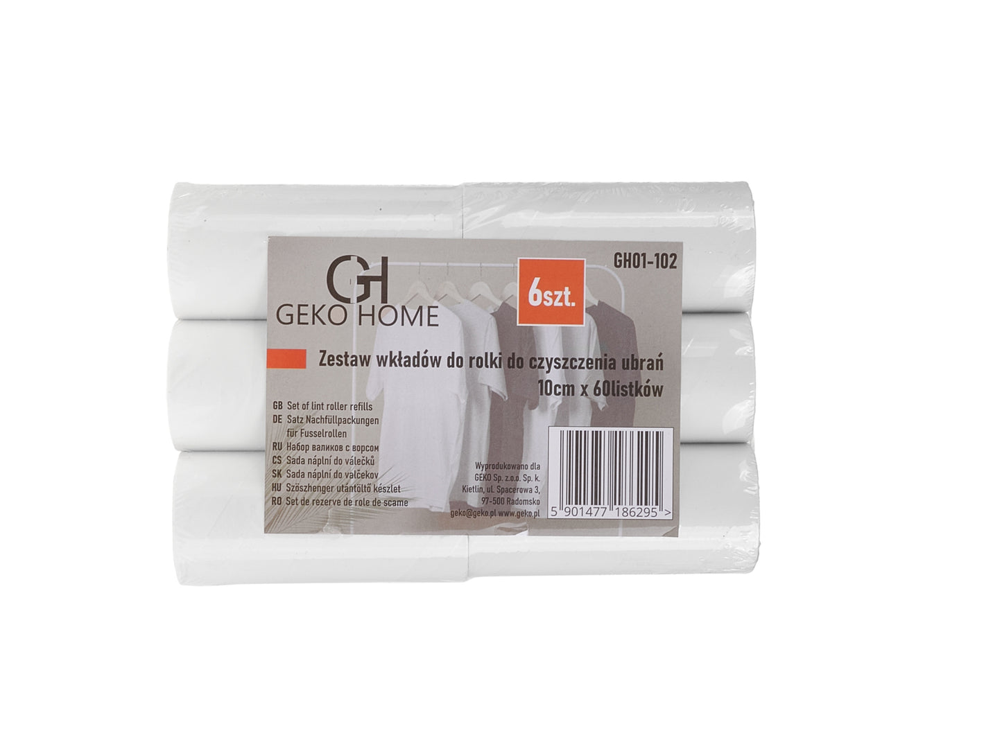 Set 6 rezerva pentru rola de curatat haine, 10 cm x 60 foi, Geko GH01-002