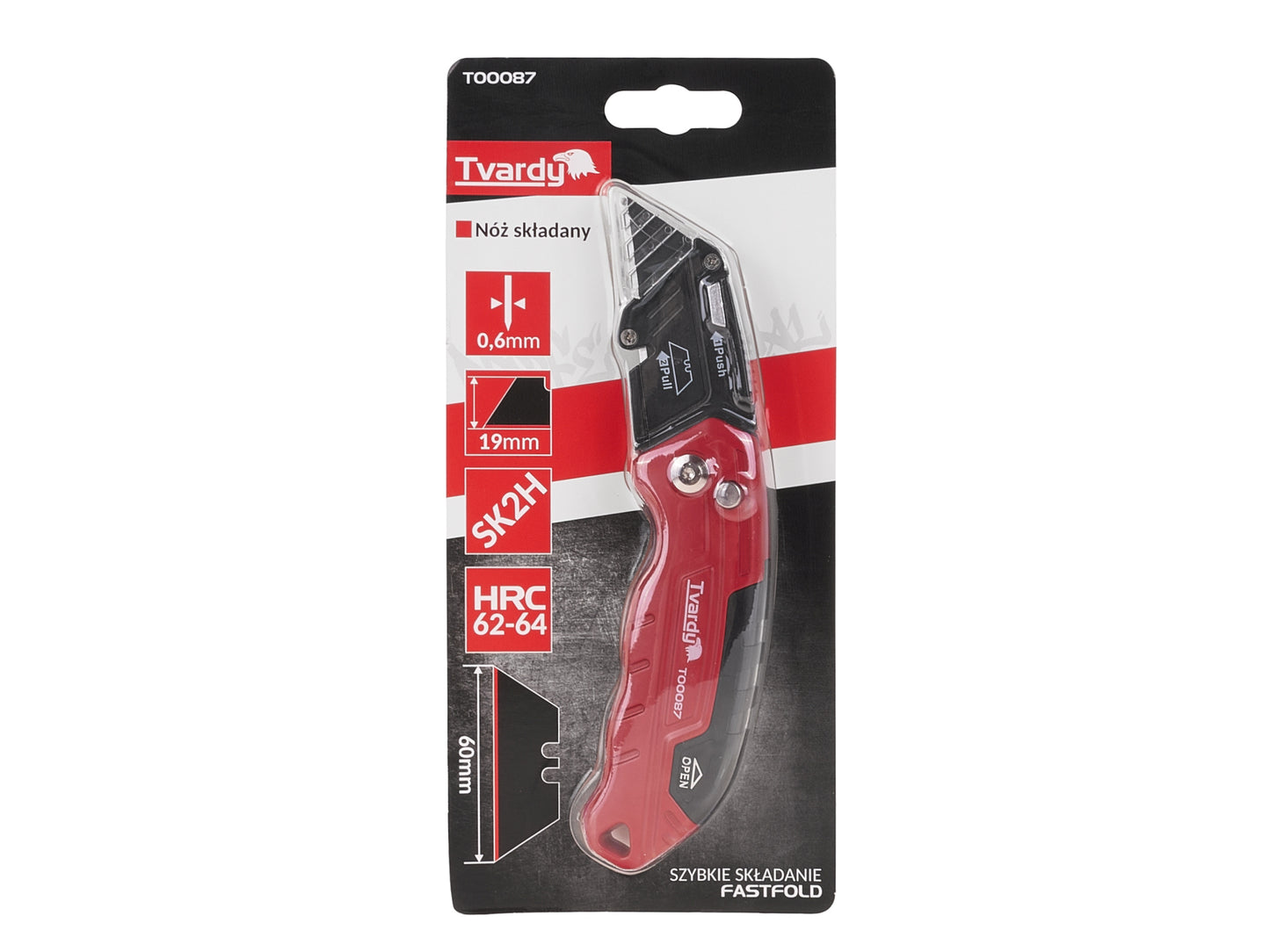 Cutter pliabil Fastfold cu lama trapezoidala SK2H, 60 x 19 x 0.6 mm, Tvardy T00087