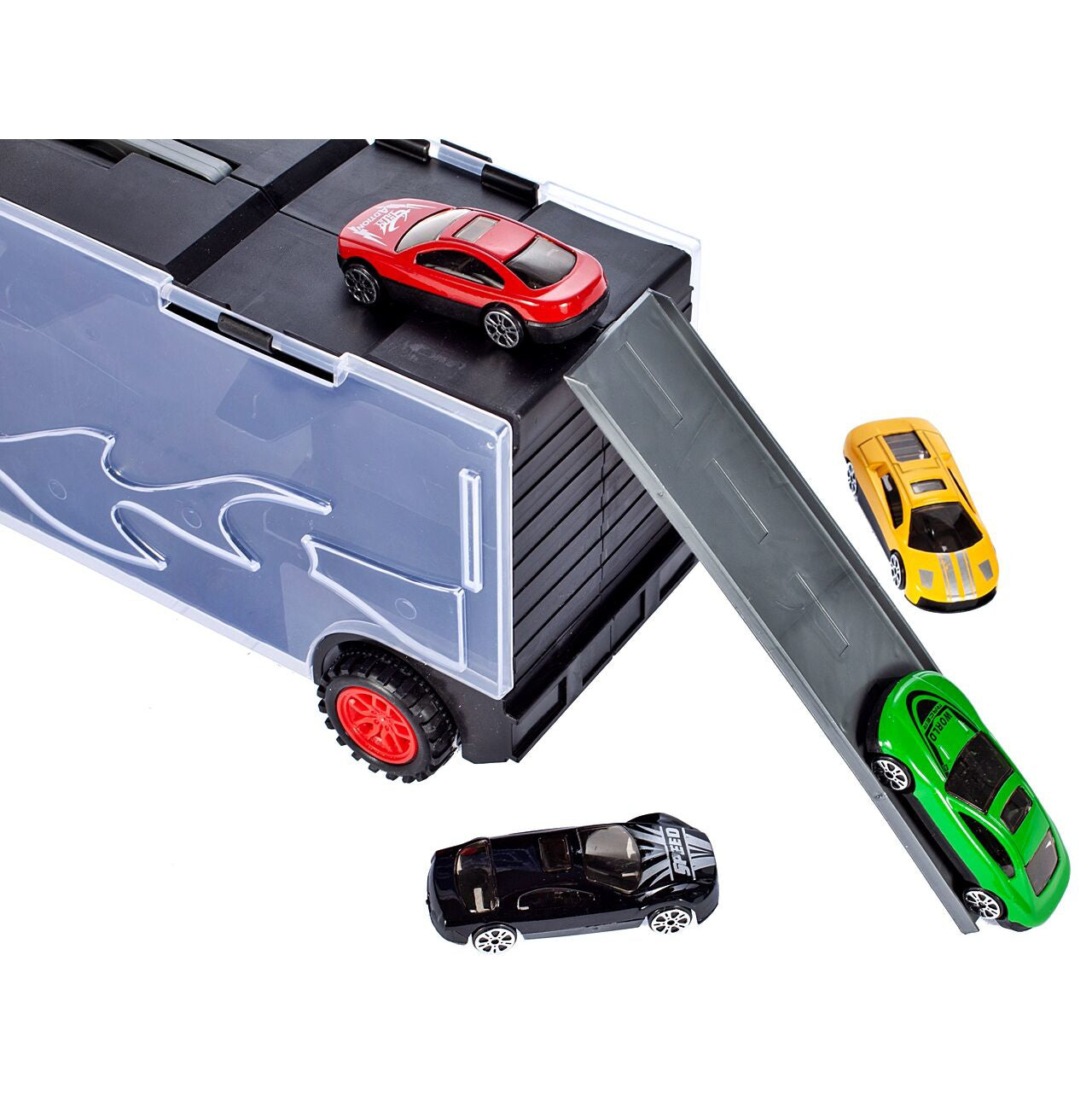 Set camion de metal cu 10 autoturisme, MalPlay 107112