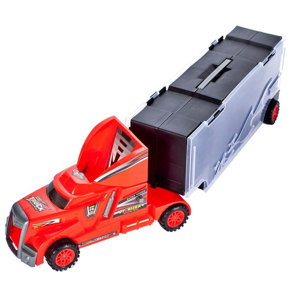 Set camion de metal cu 10 autoturisme, MalPlay 107112