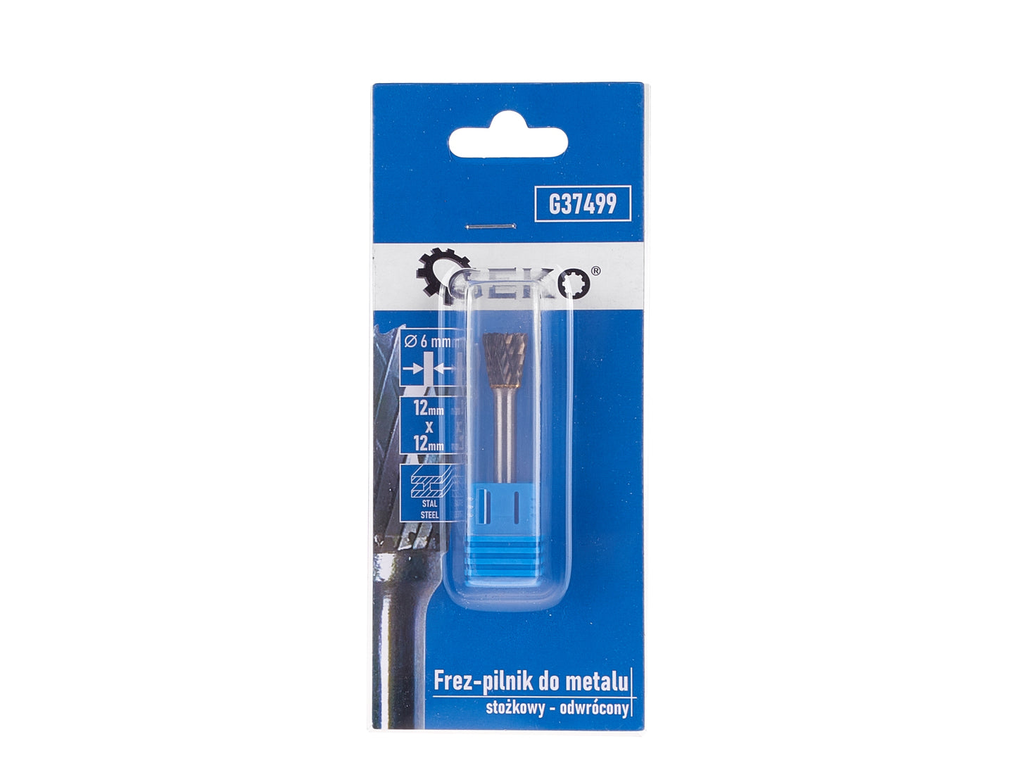 Freza pentru metal din carbura de tungsten, 12 x 12 mm, tija 6 mm, con inversat, Geko G37499