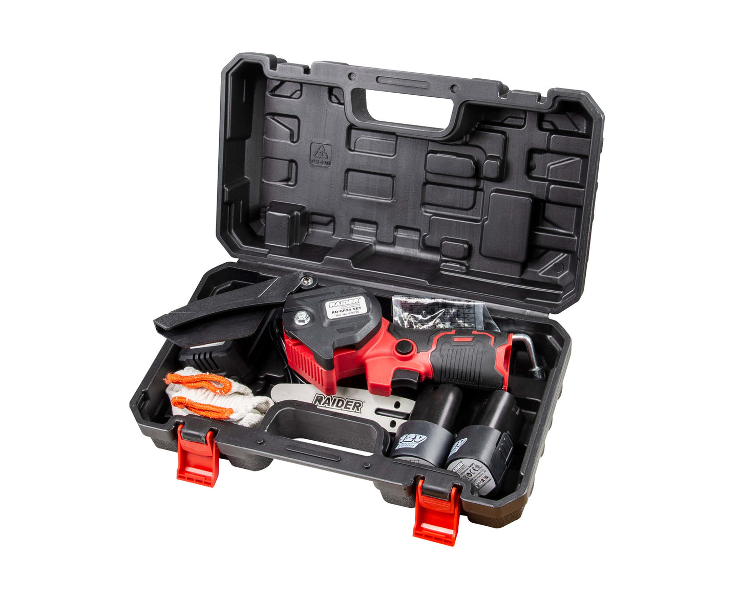 Mini fierastrau de gradina cu acumulator RD-GP24, 12 V, 4", 2 x 2 Ah, 3 lanturi, Raider Garden Tools 075726