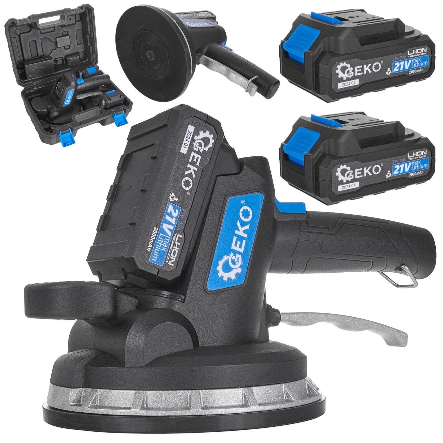 Ventuza vibranta pentru placi cu acumulator si incarcator, 2 x 21 V, Geko G80673