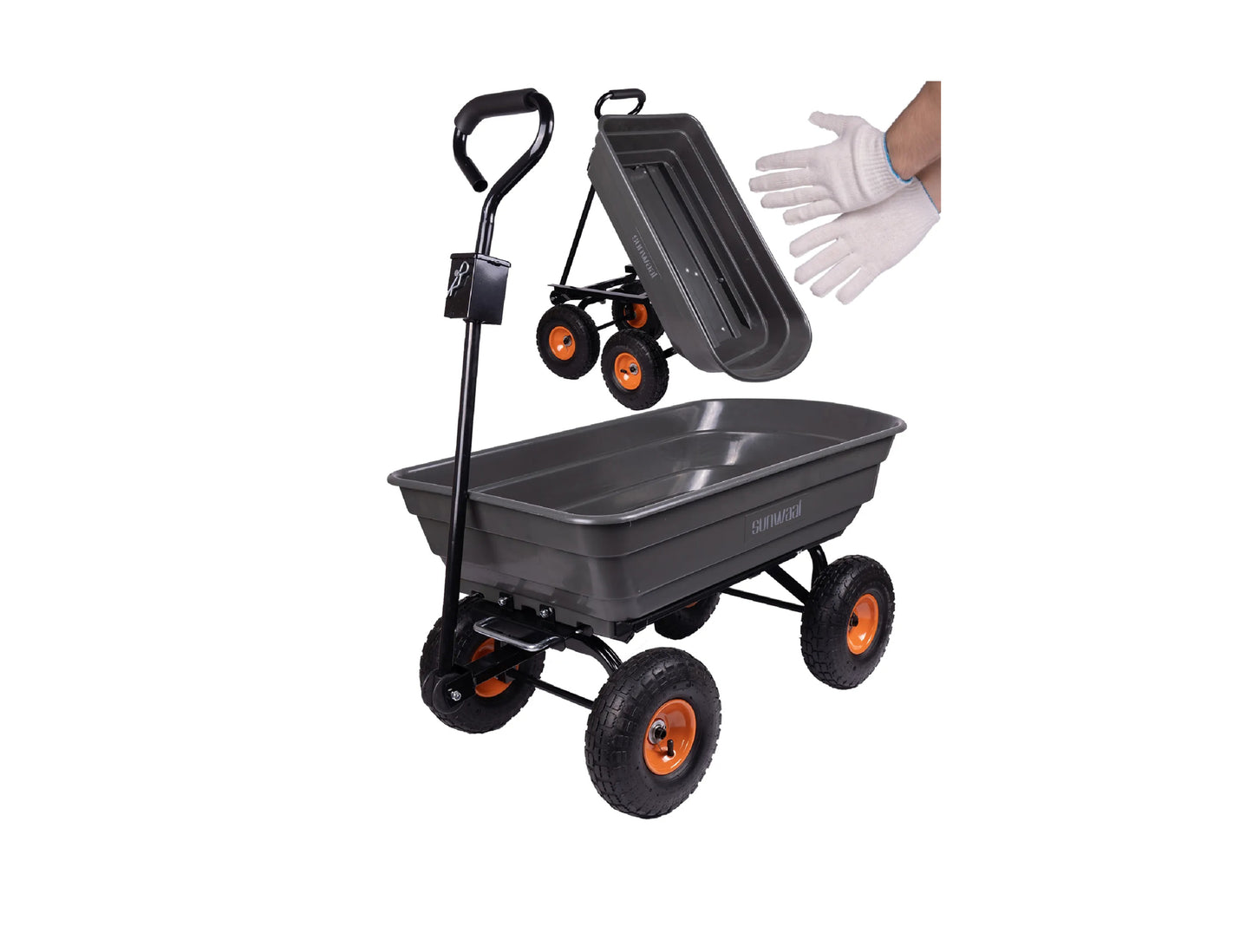 Carucior basculant de gradina Sunwaal, capacitate 75l, 300 kg, 89 x 47 x 22 cm, MalTec 110144