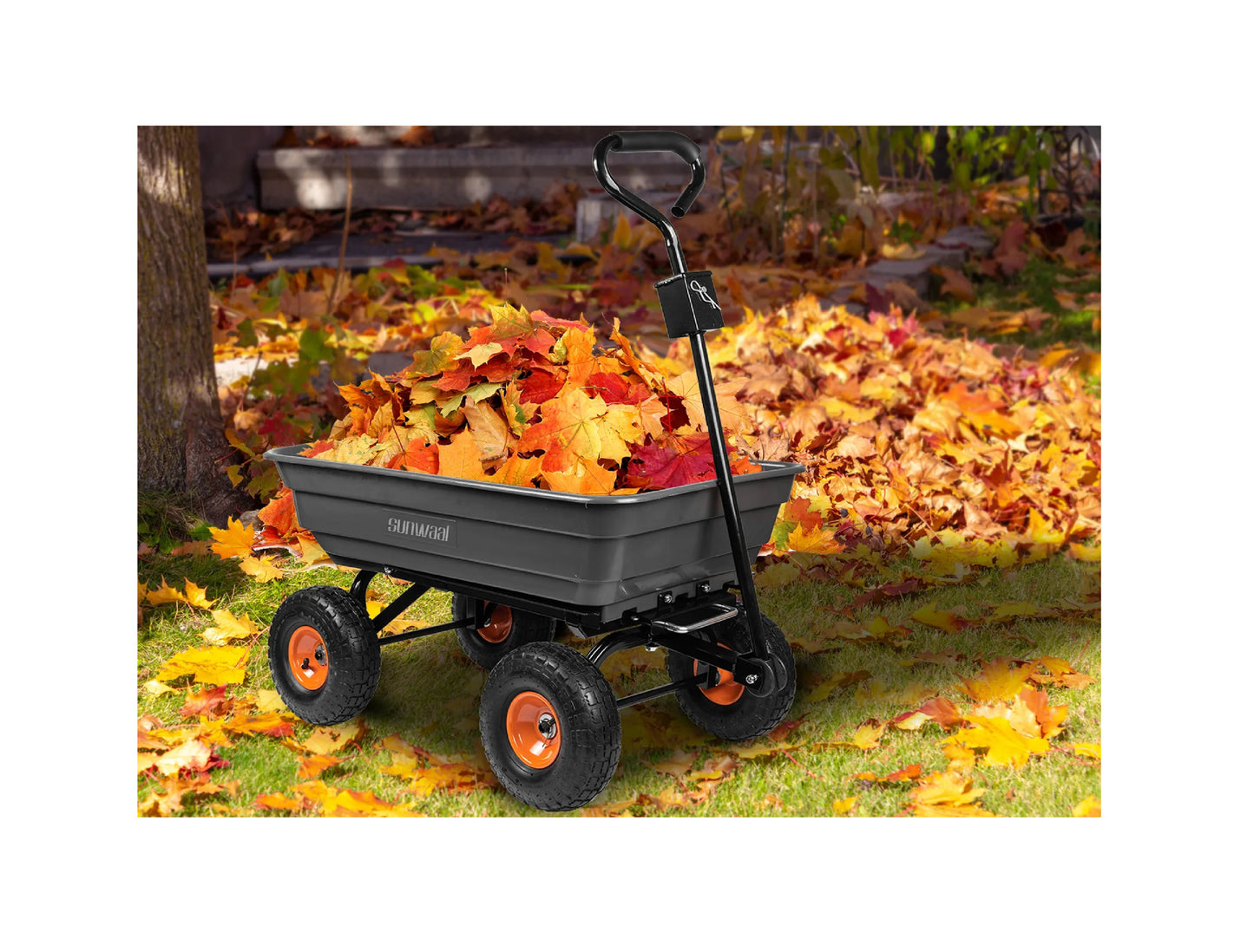 Carucior basculant de gradina Sunwaal, capacitate 75l, 300 kg, 89 x 47 x 22 cm, MalTec 110144