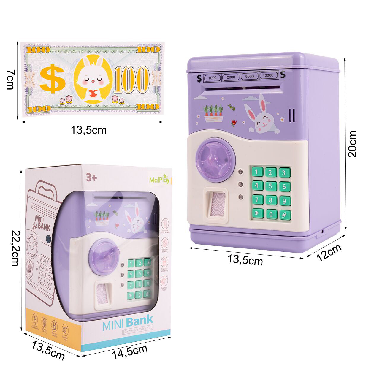 Pusculita pentru copii tip seif, 22,2 x 14,5 x 13,5 cm, MalPlay 111520