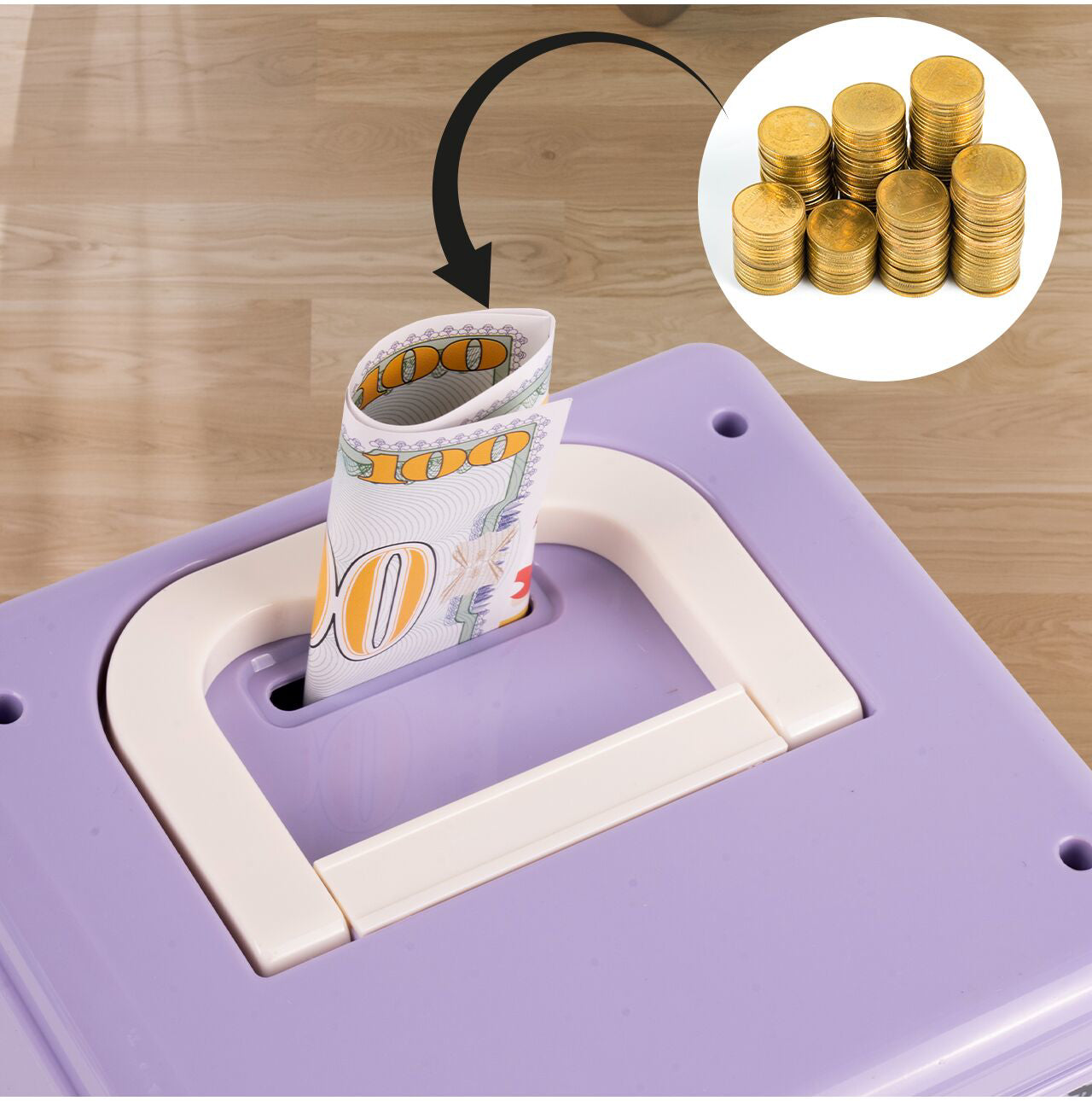 Pusculita pentru copii tip seif, 22,2 x 14,5 x 13,5 cm, MalPlay 111520