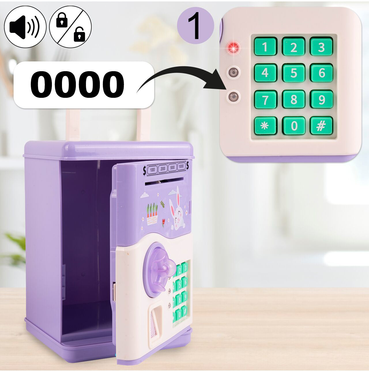 Pusculita pentru copii tip seif, 22,2 x 14,5 x 13,5 cm, MalPlay 111520