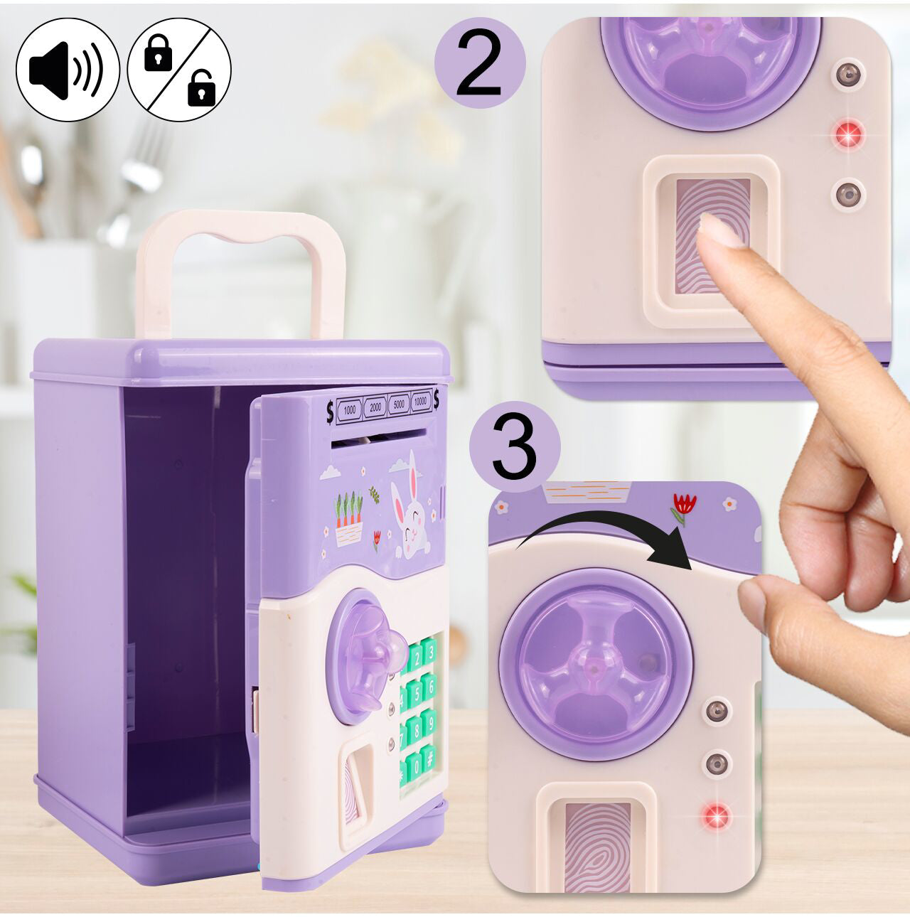 Pusculita pentru copii tip seif, 22,2 x 14,5 x 13,5 cm, MalPlay 111520