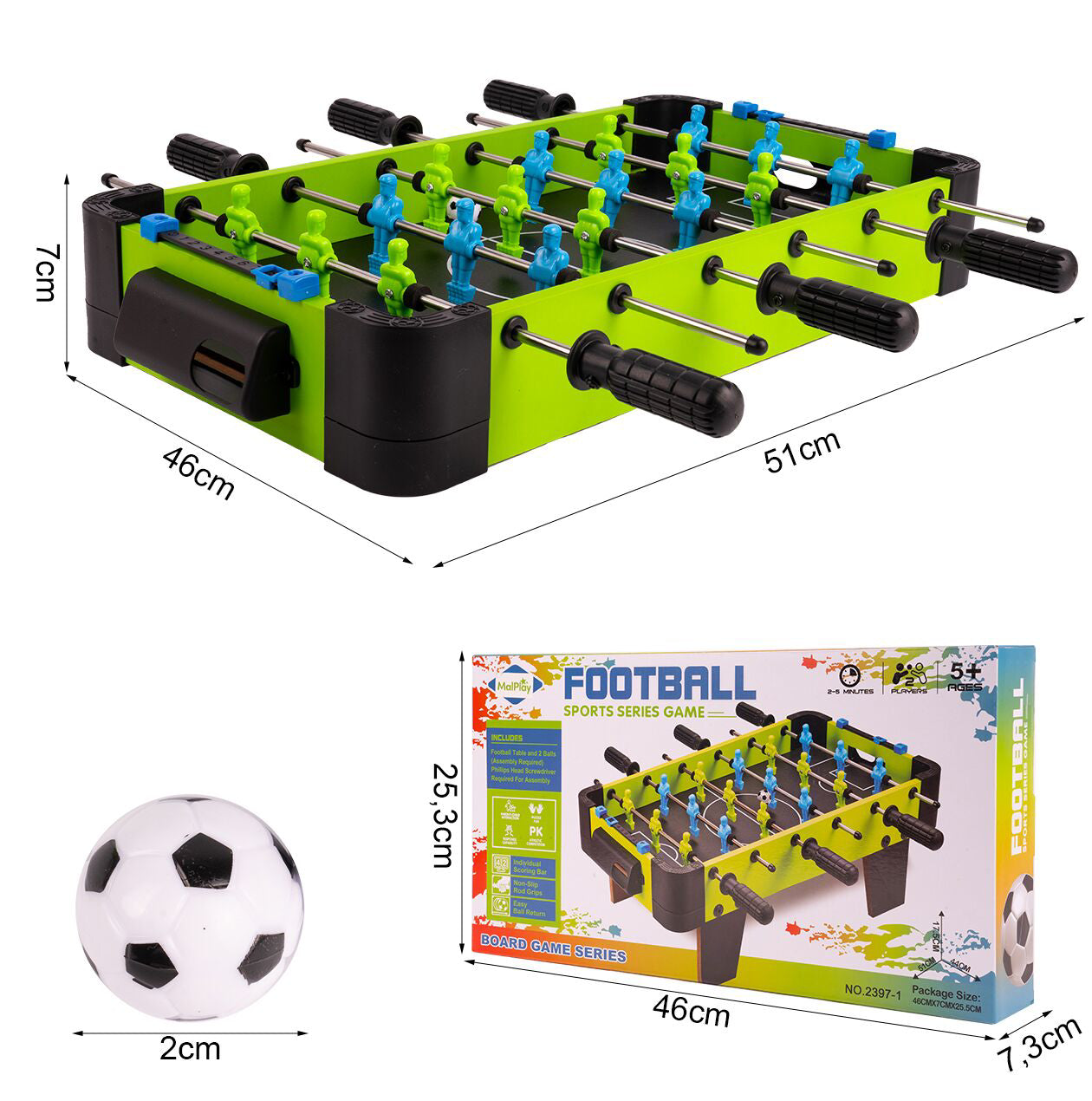 Masa portabila de Foosball, 51 cm x 7 cm x 40 cm, MalPlay 111505