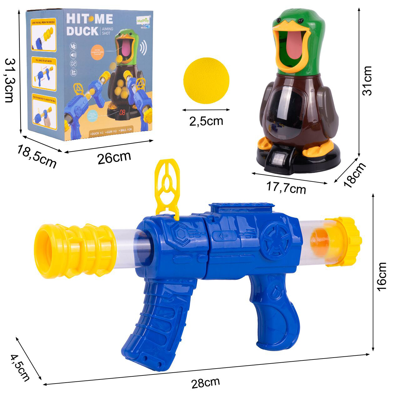Joc tragere la tinta cu ratusca, 7,7 cm x 18 cm x 31 cm, MalPlay 111535