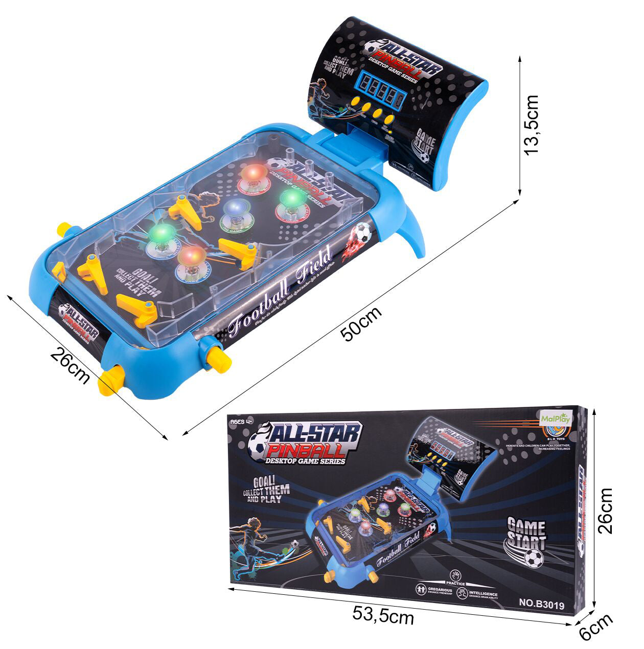 Joc PinBall All Star, 50 x 26 x 13,5 cm, MalPlay 111537