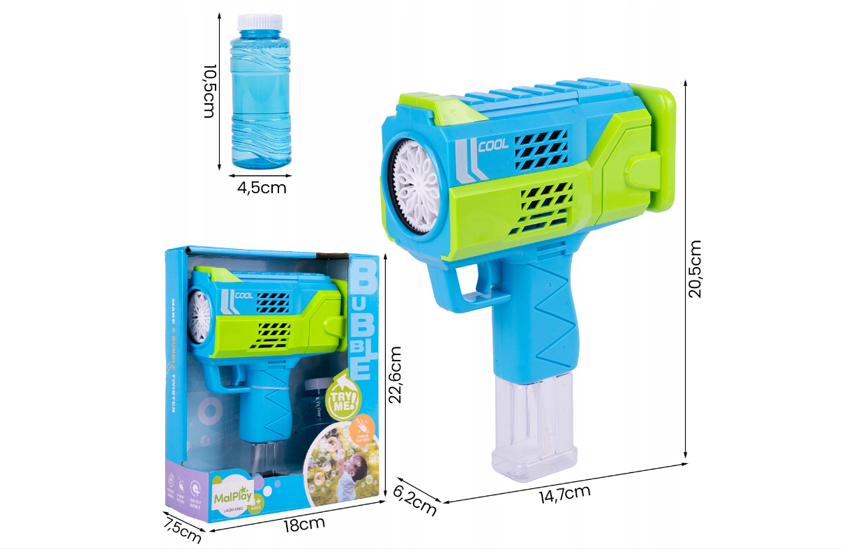 Pistol baloane de sapun, 20,5 x 14,7 x 6,2 cm, MalPlay 111493