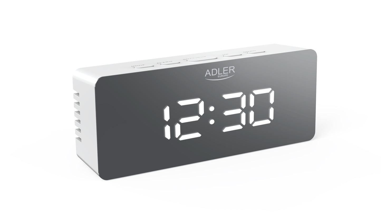 Ceas desteptator cu cablu USB si afisaj LED, alb, Adler AD1189w