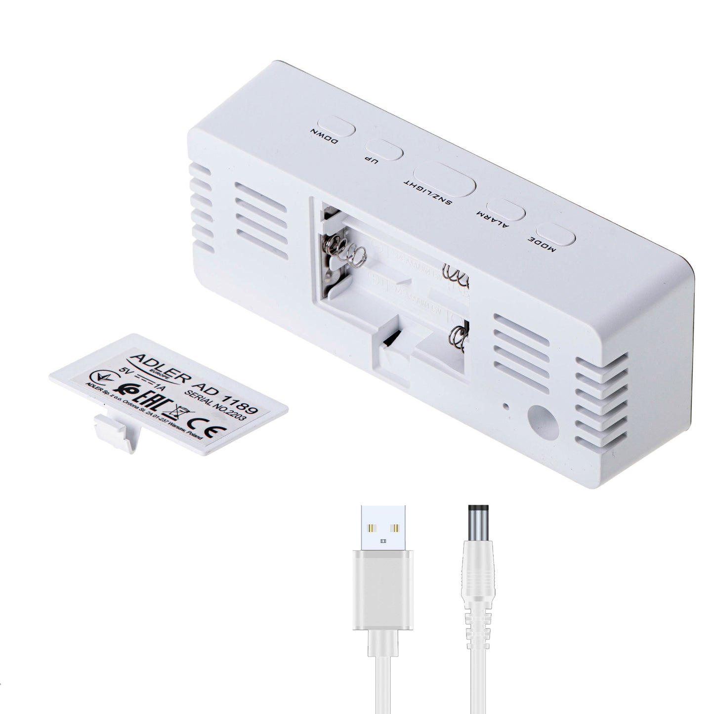 Ceas desteptator cu cablu USB si afisaj LED, alb, Adler AD1189w