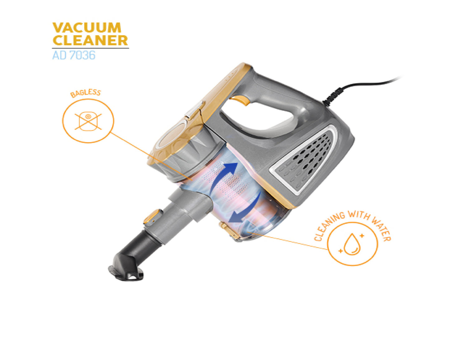 Aspirator vertical fara sac, 800 W, capacitate colectare 1.6 l, Adler AD7036