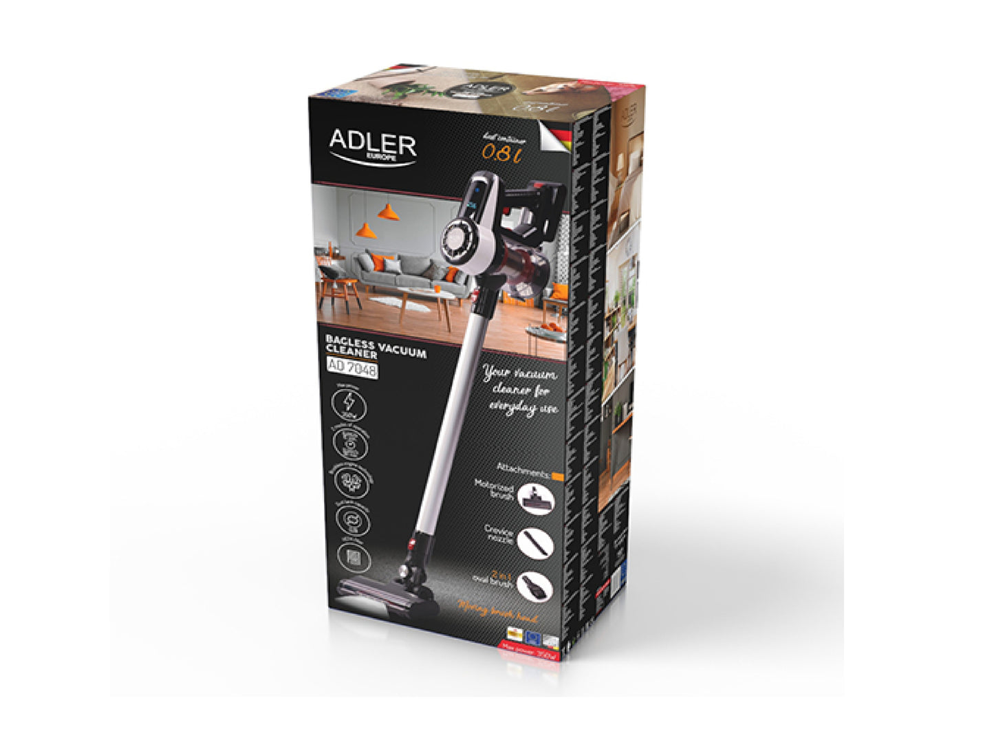 Aspirator vertical cu acumulator Dual Cyclone, 2000 mAh, filtru HEPA, afisaj LED, Adler AD7048