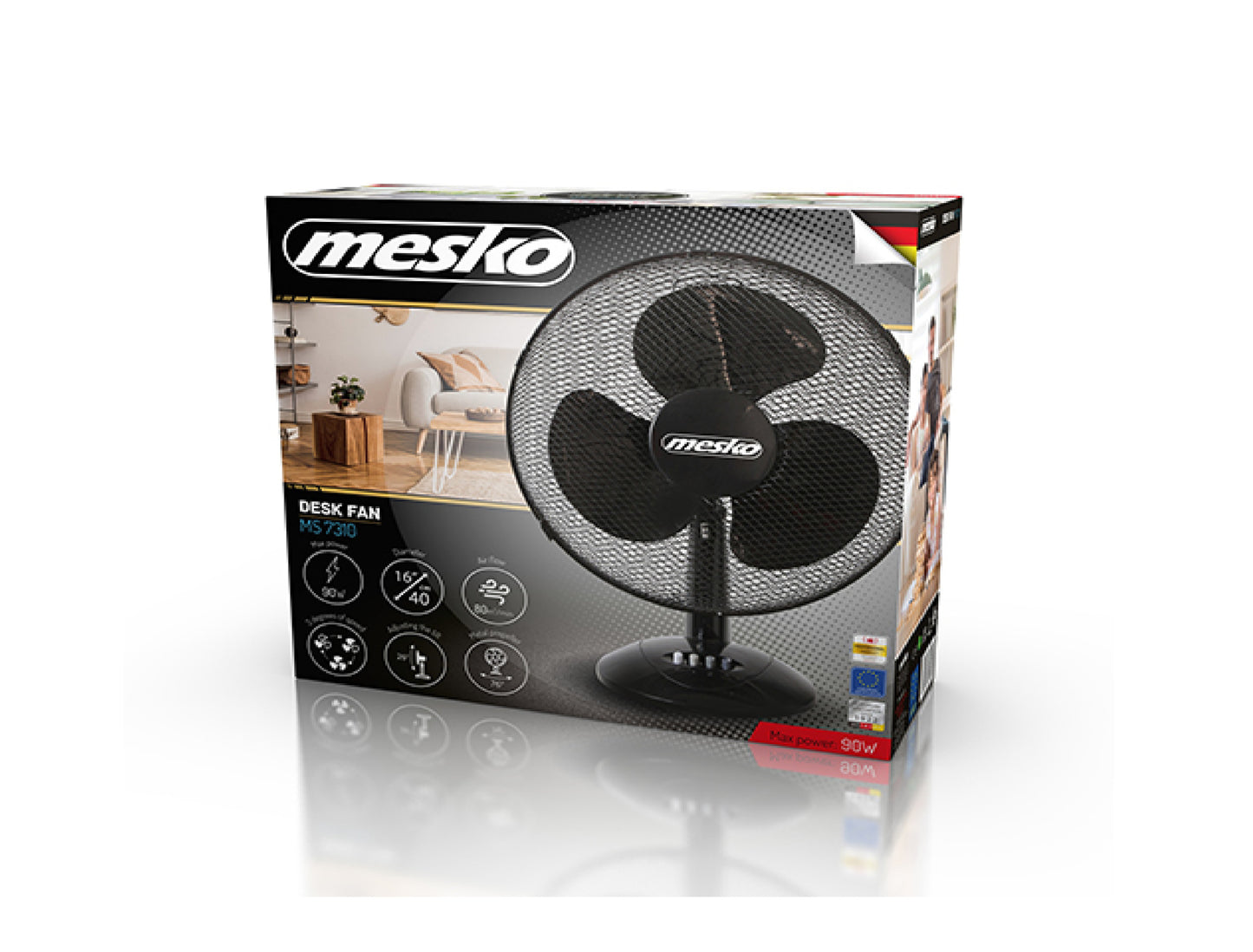 Ventilator de masa, 3 trepte, 45 W, negru, Mesko MS7310