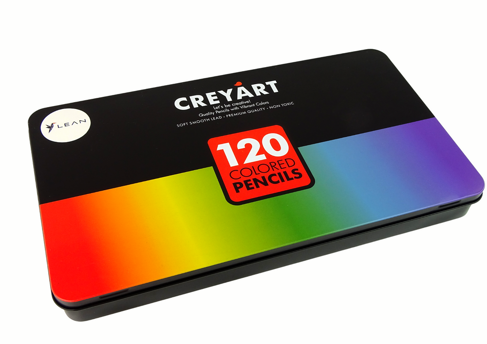 Set creioane colorate in cutie de metal, 120 elemente, Lean 16121