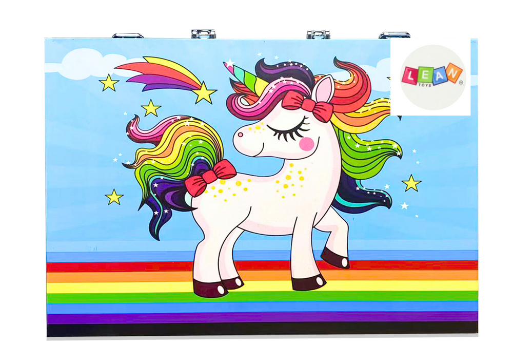 Set artistic cu valiza, 150 elemente, model unicorn, 36 x 31 x 5 cm, Lean 20391