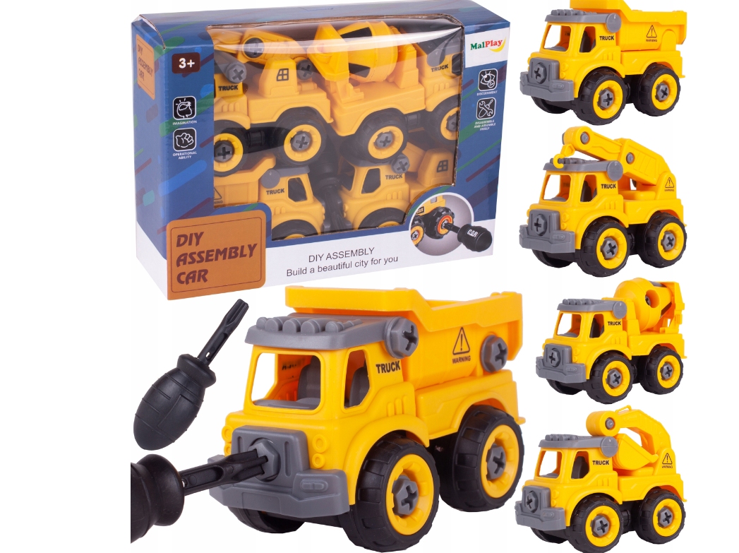 Set vehicule de constructii pentru asamblare, 4 piese, MalPlay 109277