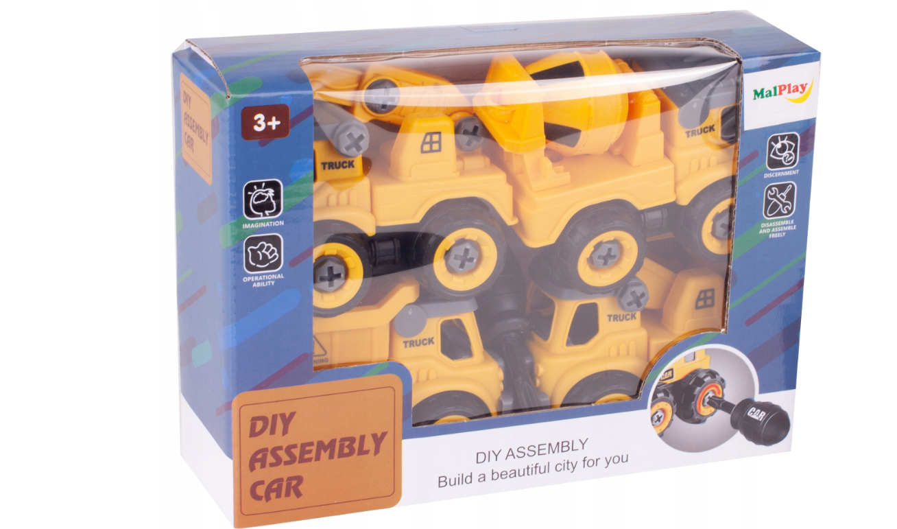 Set vehicule de constructii pentru asamblare, 4 piese, MalPlay 109277