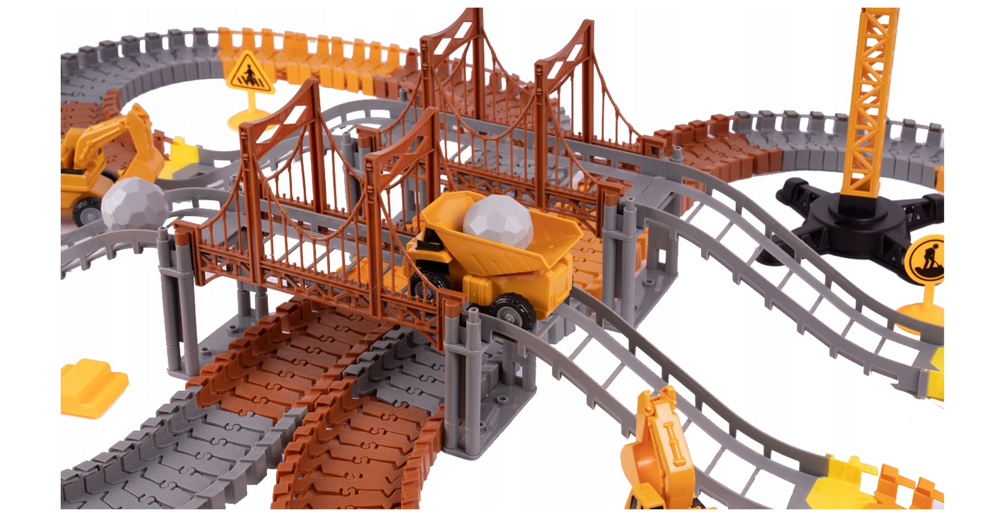 Set educativ constructie cu 2 poduri, macara si masinute, 273 piese, MalPlay 110484