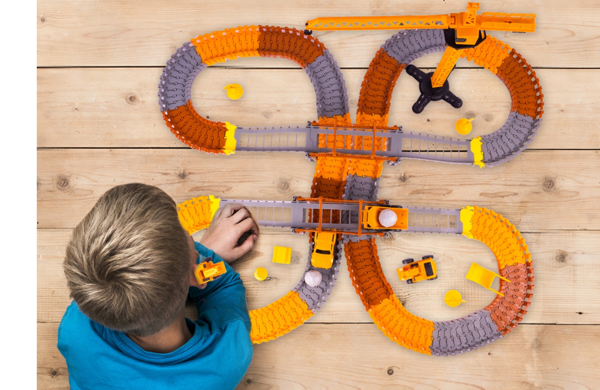 Set educativ constructie cu 2 poduri, macara si masinute, 273 piese, MalPlay 110484