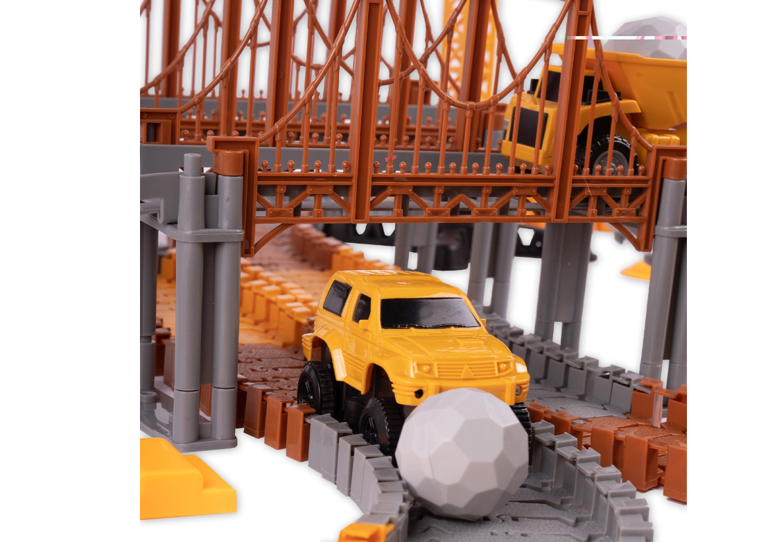 Set educativ constructie cu 2 poduri, macara si masinute, 273 piese, MalPlay 110484