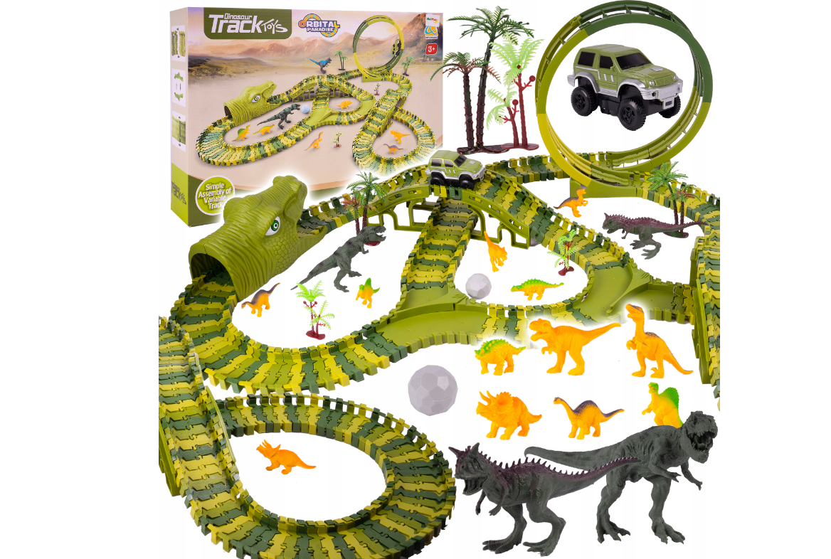 Set pista Dino Park cu masinuta, 260 piese, MalPlay 110485