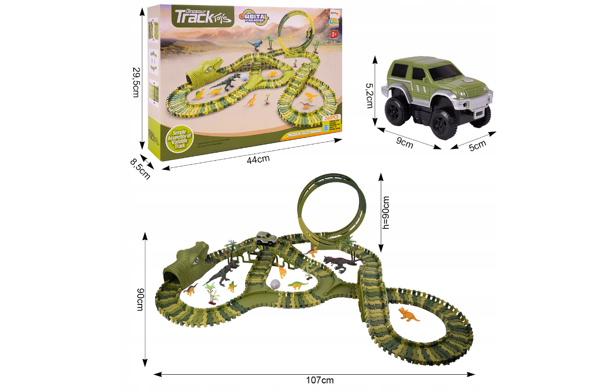 Set pista Dino Park cu masinuta, 260 piese, MalPlay 110485