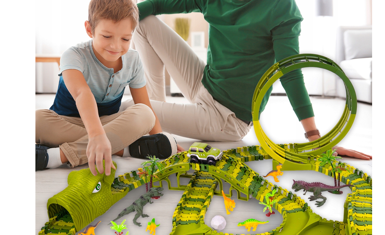 Set pista Dino Park cu masinuta, 260 piese, MalPlay 110485