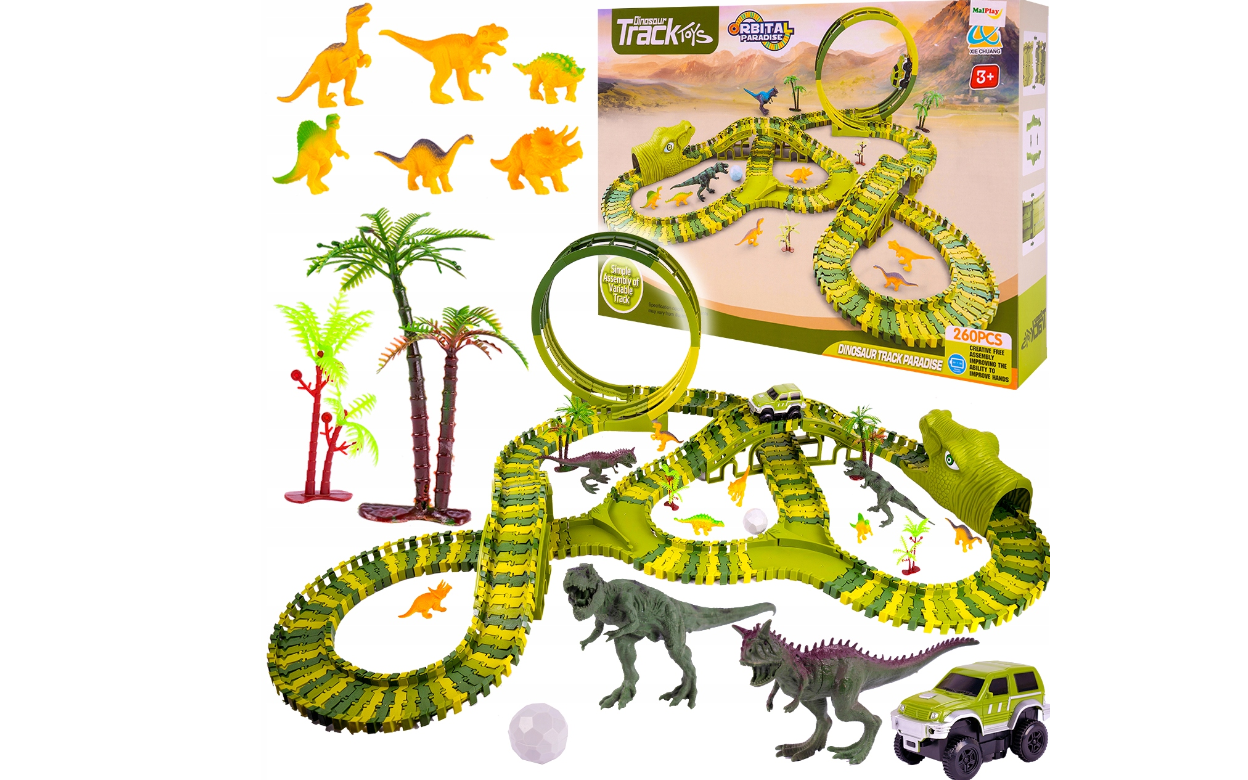 Set pista Dino Park cu masinuta, 260 piese, MalPlay 110485