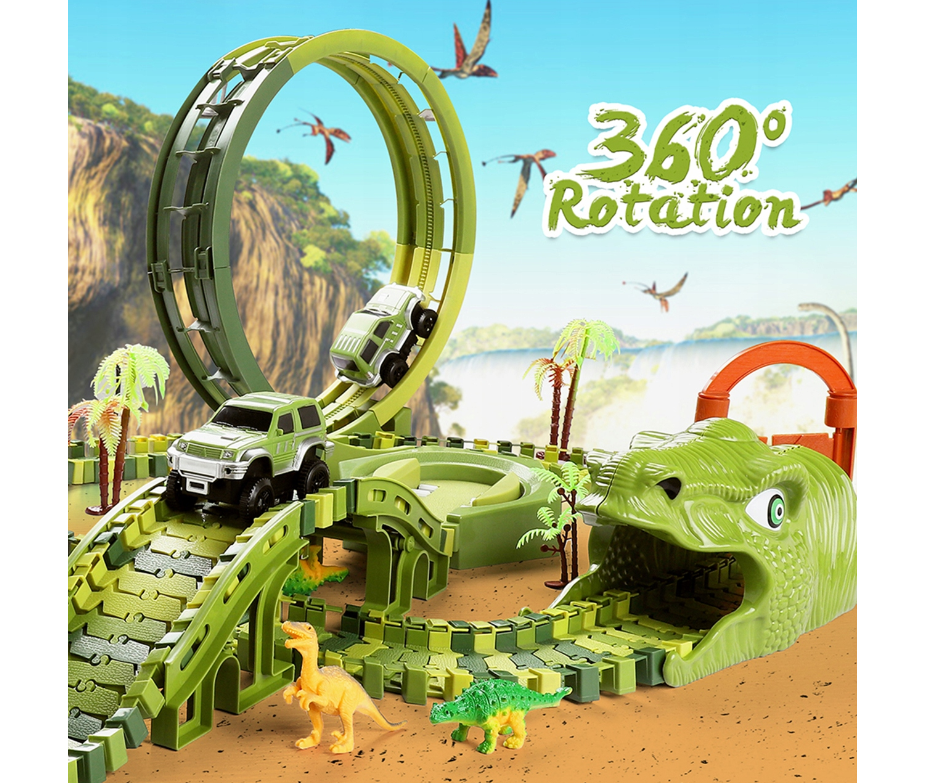 Set pista Dino Park cu masinuta, 260 piese, MalPlay 110485
