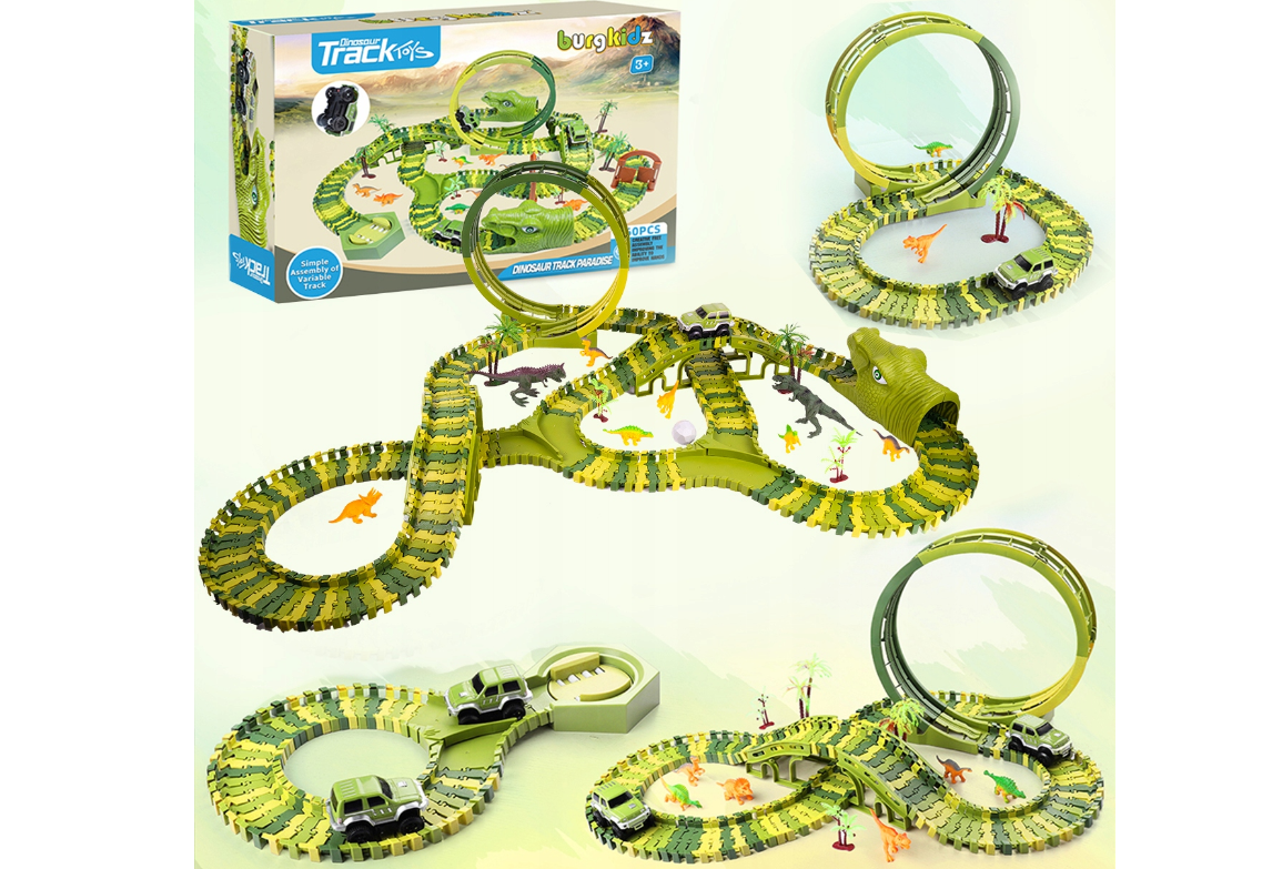 Set pista Dino Park cu masinuta, 260 piese, MalPlay 110485