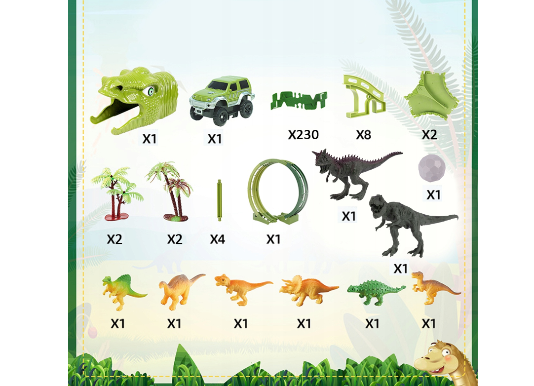 Set pista Dino Park cu masinuta, 260 piese, MalPlay 110485