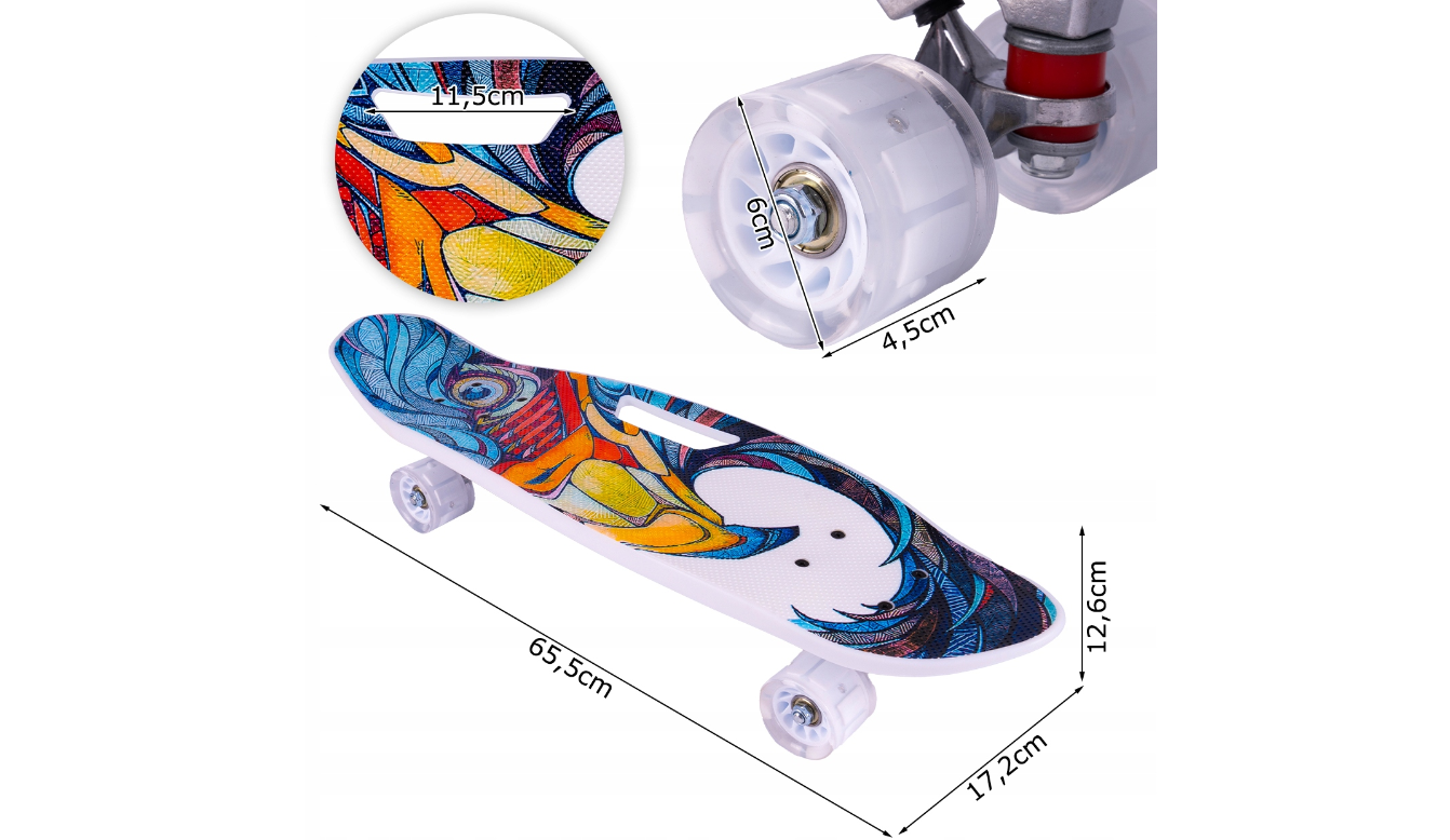 Skateboard cu roti luminoase, multicolor, MalPlay 111644
