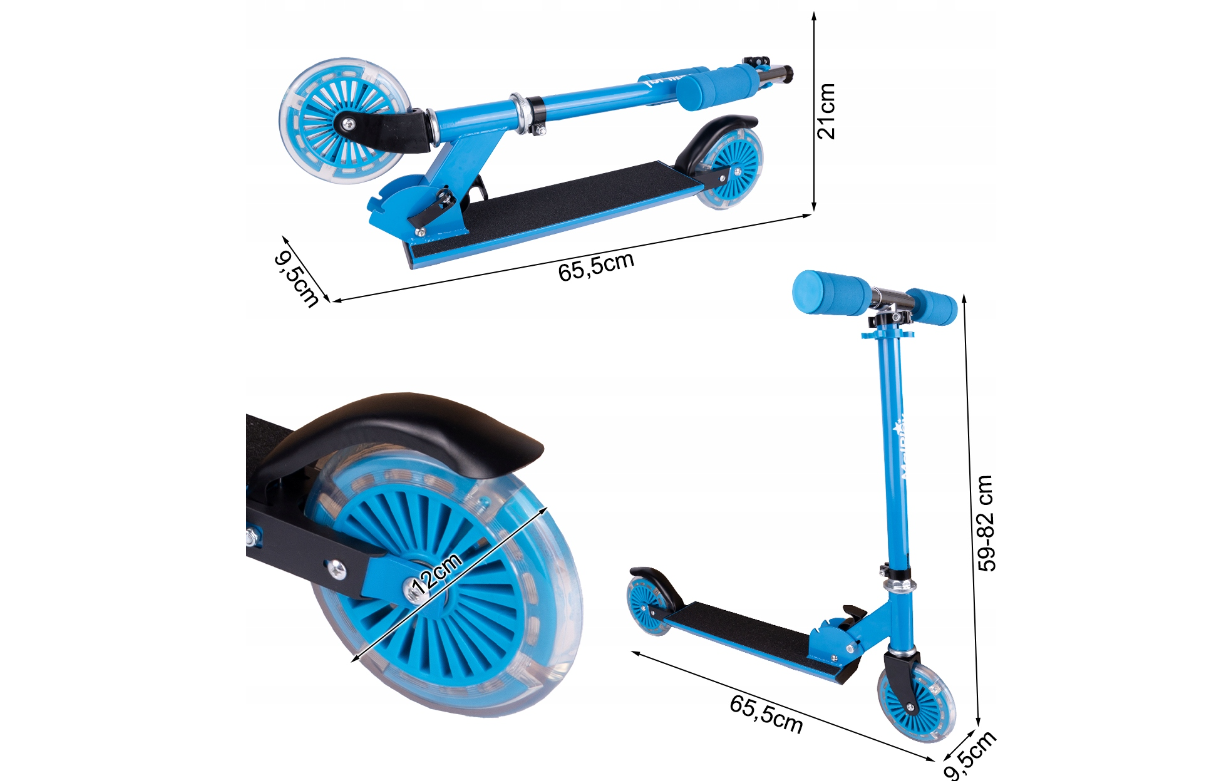 Trotineta pliabila cu roti luminoase, inaltime ajustabila, albastru, MalPlay 111640