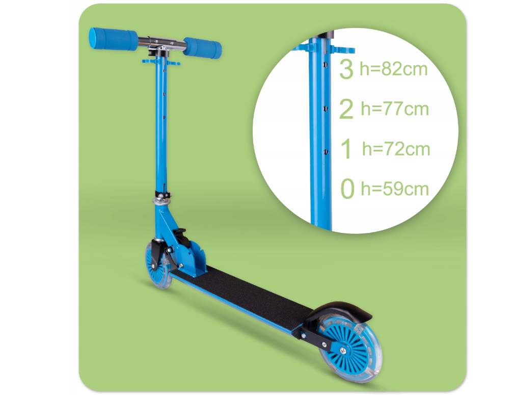 Trotineta pliabila cu roti luminoase, inaltime ajustabila, albastru, MalPlay 111640
