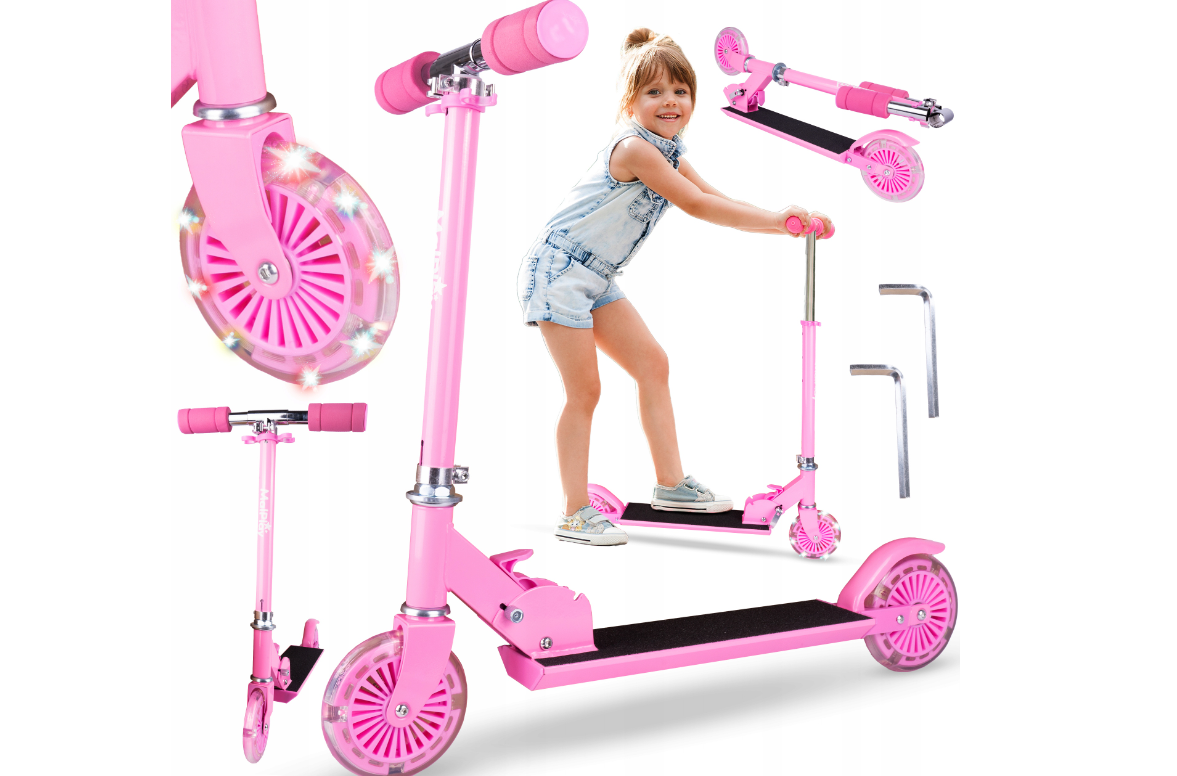 Trotineta pliabila cu roti luminoase, roz, MalPlay 111641