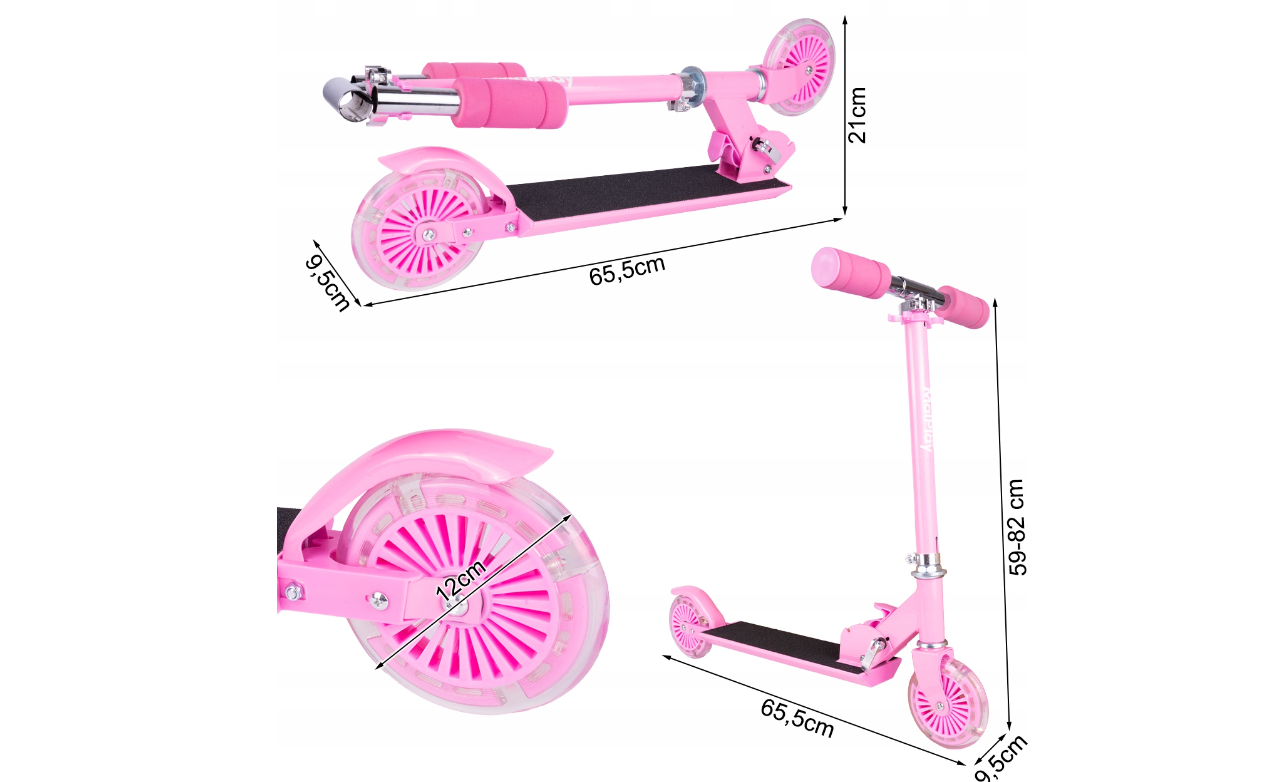 Trotineta pliabila cu roti luminoase, roz, MalPlay 111641